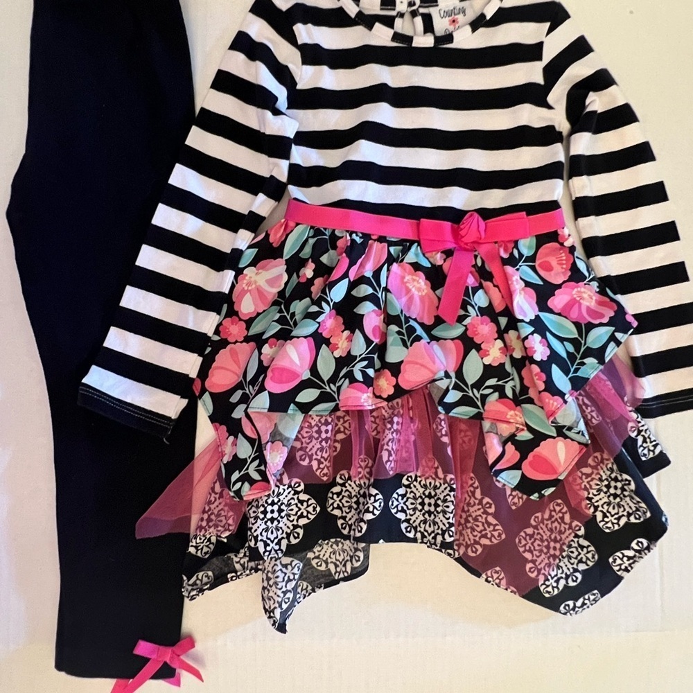 COUNTING DAISES GIRLS LONG SLEEVE SIZE 5 DRESSY DRESS WITH LEGGINGS